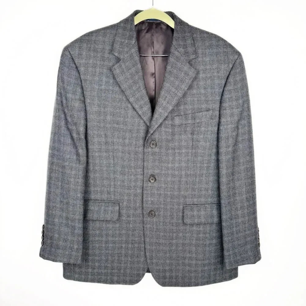 Ralph Ralph‎ Lauren Gray Plaid 100% Wool Lined Single Breasted Lined Blazer 40S